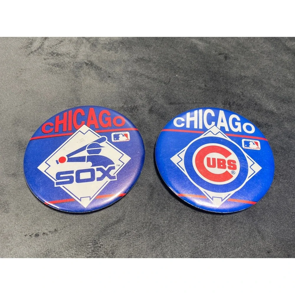 Vintage Chicago‎ Cubs + White Sox Pinback Button Large Baseball 3.5